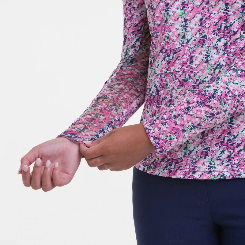 EPNY Ladies Long Sleeve Broken Geometric Zip Mock Inky Multi 2 EPNY Ladies Long Sleeve Broken Geometric Zip Mock Inky Multi - Image 2