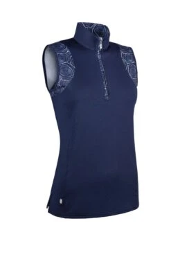 Ladies Stand Up Collar Sleeveless Rose Patterned Performance Golf Polo