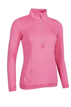 Glenmuir Ladies Zip Neck Shaped Panel Performance Golf Midlayer CARINA Sorbet Marl