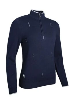 Glenmuir ELLIS Ladies Zip Neck Sparkle Droplet Touch Of Cashmere Golf Sweater