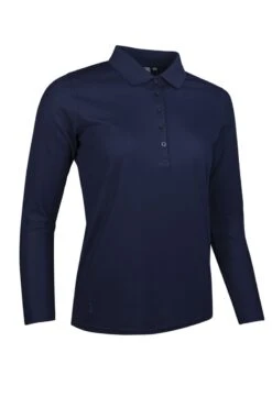 Glenmuir Ladies Long Sleeve Performance Pique Golf Polo Shirt Navy