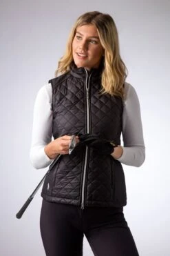Glenmuir Ladies Sabine Zip Front Diamond Quilted Performance Golf Gilet Black SABINE