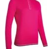 Ladies Zip Neck Rib Detail Cotton Golf Sweater Magenta/White/Navy