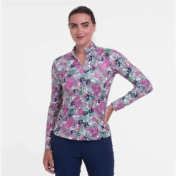 EPNY Ladies Long Sleeve Broken Geometric Zip Mock White