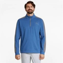 Puma Gents Cloudspun T7 1/4 Zip Top Blue - Grey -Golf Promotion Store P 532413PUMAGENTSCLOUDSPUNT7ZIPTOPBLUEGREY 4 L